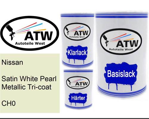 Nissan, Satin White Pearl Metallic Tricoat, CH0: 500ml Lackdose + 500ml Klarlack + 250ml Härter - Set, von ATW Autoteile West.